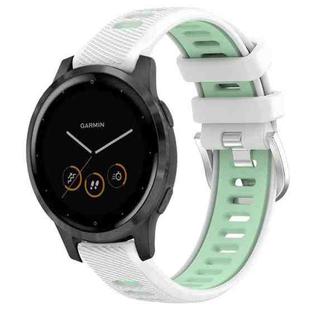 For Garmin Vivoactive 4S 18mm Sports Two-Color Steel Buckle Silicone Watch Band(White+Teal)