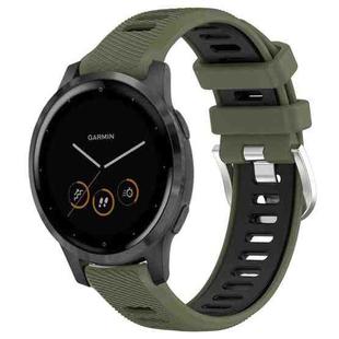 For Garmin Vivoactive 4S 18mm Sports Two-Color Steel Buckle Silicone Watch Band(Army Green+Black)