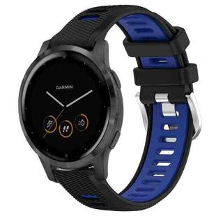 For Garmin Vivoactive 4S 18mm Sports Two-Color Steel Buckle Silicone Watch Band(Black+Blue)
