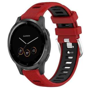 For Garmin Vivoactive 4S 18mm Sports Two-Color Steel Buckle Silicone Watch Band(Red+Black)