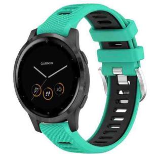 For Garmin Vivoactive 4S 18mm Sports Two-Color Steel Buckle Silicone Watch Band(Lake Blue+Black)