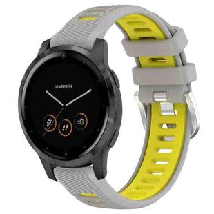 For Garmin Vivoactive 4S 18mm Sports Two-Color Steel Buckle Silicone Watch Band(Grey+Yellow)