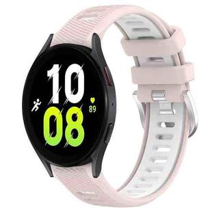For Samsung Galaxy Watch5 44mm 20mm Sports Two-Color Steel Buckle Silicone Watch Band(Pink+White)