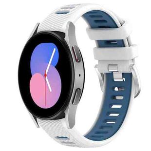 For Samsung Galaxy Watch5 40mm 20mm Sports Two-Color Steel Buckle Silicone Watch Band(White+Blue)