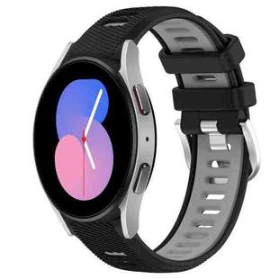 For Samsung Galaxy Watch5 40mm 20mm Sports Two-Color Steel Buckle Silicone Watch Band(Black+Grey)