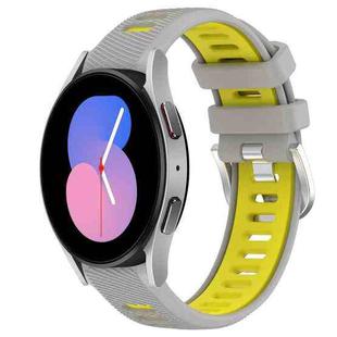 For Samsung Galaxy Watch5 40mm 20mm Sports Two-Color Steel Buckle Silicone Watch Band(Grey+Yellow)