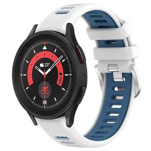 For Samsung Galaxy Watch5 Pro 45mm 20mm Sports Two-Color Steel Buckle Silicone Watch Band(White+Blue)