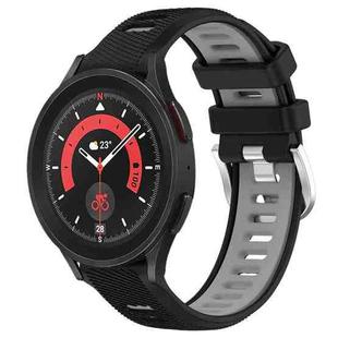 For Samsung Galaxy Watch5 Pro 45mm 20mm Sports Two-Color Steel Buckle Silicone Watch Band(Black+Grey)