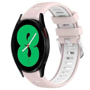 For Samsung Galaxy Watch4 44mm 20mm Sports Two-Color Steel Buckle Silicone Watch Band(Pink+White)