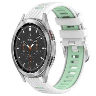 For Samsung  Galaxy Watch4 Classic 46mm 20mm Sports Two-Color Steel Buckle Silicone Watch Band(White+Teal)