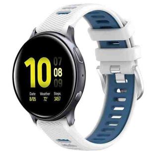 For Samsung Galaxy Watch Active2 44mm 20mm Sports Two-Color Steel Buckle Silicone Watch Band(White+Blue)