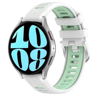 For Samsung Galaxy Watch 6 44mm 20mm Sports Two-Color Steel Buckle Silicone Watch Band(White+Teal)