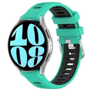 For Samsung Galaxy Watch 6 44mm 20mm Sports Two-Color Steel Buckle Silicone Watch Band(Lake Blue+Black)
