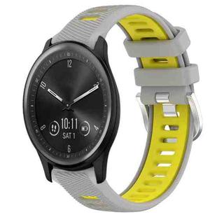 For Garmin Vivomove Sport 20mm Sports Two-Color Steel Buckle Silicone Watch Band(Grey+Yellow)