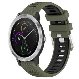 For Garmin Vivoactive3 20mm Sports Two-Color Steel Buckle Silicone Watch Band(Army Green+Black)