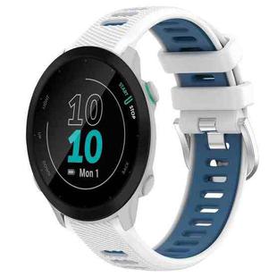For Garmin Forerunner 55 20mm Sports Two-Color Steel Buckle Silicone Watch Band(White+Blue)
