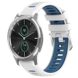 For Garmin VivoMove Luxe 20mm Sports Two-Color Steel Buckle Silicone Watch Band(White+Blue)