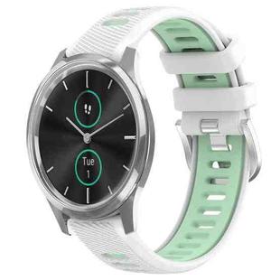 For Garmin VivoMove Luxe 20mm Sports Two-Color Steel Buckle Silicone Watch Band(White+Teal)