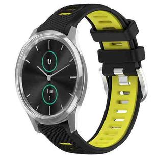 For Garmin VivoMove Luxe 20mm Sports Two-Color Steel Buckle Silicone Watch Band(Black+Lime Green)