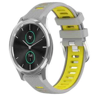 For Garmin VivoMove Luxe 20mm Sports Two-Color Steel Buckle Silicone Watch Band(Grey+Yellow)