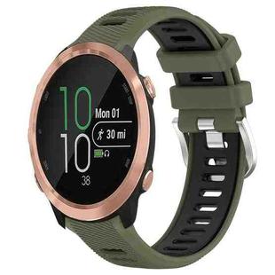 For Garmin Forerunner 645 20mm Sports Two-Color Steel Buckle Silicone Watch Band(Army Green+Black)