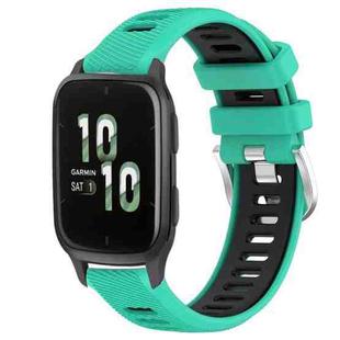 For Garmin Forerunner Sq2 20mm Sports Two-Color Steel Buckle Silicone Watch Band(Lake Blue+Black)