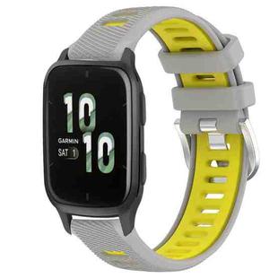 For Garmin Forerunner Sq2 20mm Sports Two-Color Steel Buckle Silicone Watch Band(Grey+Yellow)