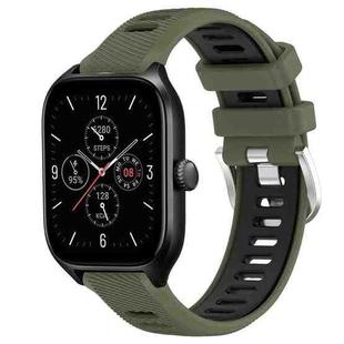 For Amazfit GTS 4 22mm Cross Texture Two Color Silicone Steel Buckle Watch Band(Army Green+Black)