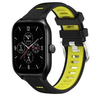 For Amazfit GTS 4 22mm Cross Texture Two Color Silicone Steel Buckle Watch Band(Black+Lime Green)