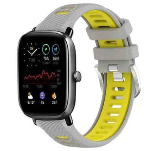 For Amazfit GTS 4 Mini 22mm Cross Texture Two Color Silicone Steel Buckle Watch Band(Grey+Yellow)