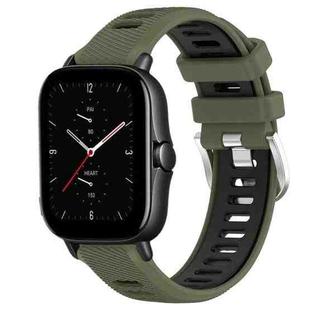 For Amazfit GTS 2E 22mm Cross Texture Two Color Silicone Steel Buckle Watch Band(Army Green+Black)