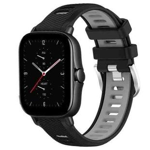 For Amazfit GTS 2E 22mm Cross Texture Two Color Silicone Steel Buckle Watch Band(Black+Grey)