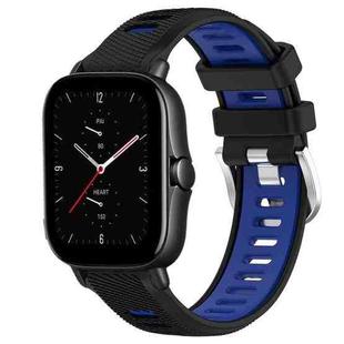 For Amazfit GTS 2E 22mm Cross Texture Two Color Silicone Steel Buckle Watch Band(Black+Blue)