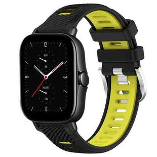 For Amazfit GTS 2E 22mm Cross Texture Two Color Silicone Steel Buckle Watch Band(Black+Lime Green)