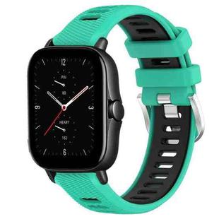 For Amazfit GTS 2E 22mm Cross Texture Two Color Silicone Steel Buckle Watch Band(Lake Blue+Black)