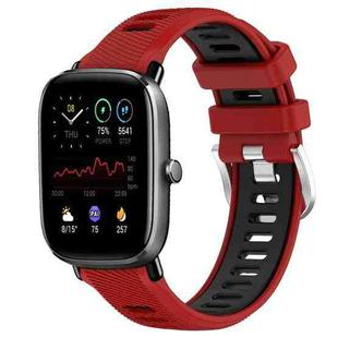 For Amazfit GTS 2 Mini 22mm Cross Texture Two Color Silicone Steel Buckle Watch Band(Red+Black)