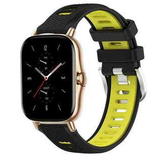 For Amazfit GTS 2 22mm Cross Texture Two Color Silicone Steel Buckle Watch Band(Black+Lime Green)