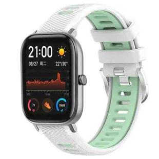 For Amazfit GTS 22mm Cross Texture Two Color Silicone Steel Buckle Watch Band(White+Teal)