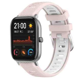 For Amazfit GTS 22mm Cross Texture Two Color Silicone Steel Buckle Watch Band(Pink+White)