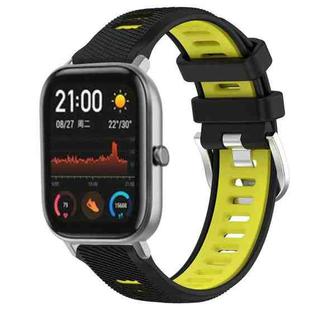 For Amazfit GTS 22mm Cross Texture Two Color Silicone Steel Buckle Watch Band(Black+Lime Green)