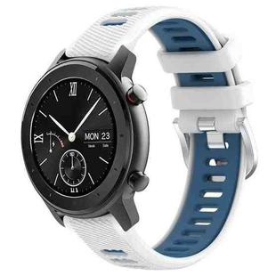 For Amazfit GTR 42mm 22mm Cross Texture Two Color Silicone Steel Buckle Watch Band(White+Blue)