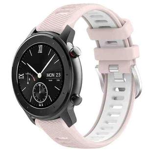 For Amazfit GTR 42mm 22mm Cross Texture Two Color Silicone Steel Buckle Watch Band(Pink+White)