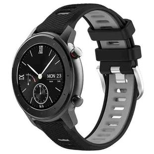 For Amazfit GTR 42mm 22mm Cross Texture Two Color Silicone Steel Buckle Watch Band(Black+Grey)