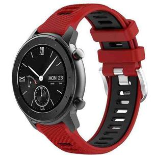 For Amazfit GTR 42mm 22mm Cross Texture Two Color Silicone Steel Buckle Watch Band(Red+Black)