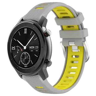 For Amazfit GTR 42mm 22mm Cross Texture Two Color Silicone Steel Buckle Watch Band(Grey+Yellow)