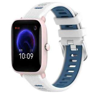 For Amazfit Pop Pro 22mm Cross Texture Two Color Silicone Steel Buckle Watch Band(White+Blue)
