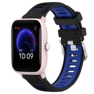For Amazfit Pop Pro 22mm Cross Texture Two Color Silicone Steel Buckle Watch Band(Black+Blue)