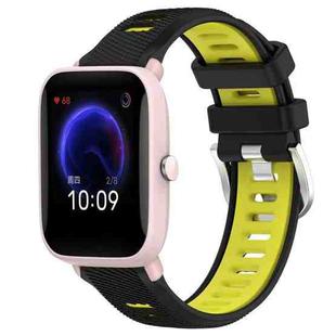 For Amazfit Pop Pro 22mm Cross Texture Two Color Silicone Steel Buckle Watch Band(Black+Lime Green)