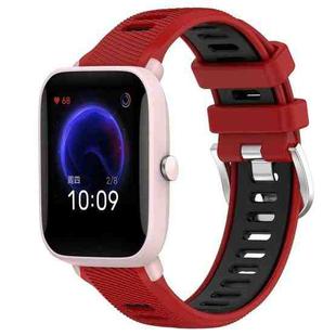 For Amazfit Pop Pro 22mm Cross Texture Two Color Silicone Steel Buckle Watch Band(Red+Black)