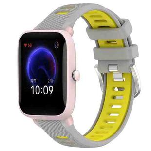 For Amazfit Pop Pro 22mm Cross Texture Two Color Silicone Steel Buckle Watch Band(Grey+Yellow)